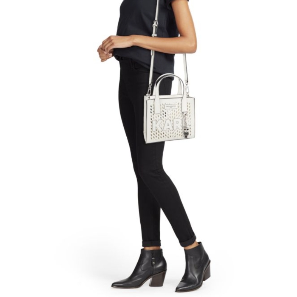 Karl Lagerfeld Nouveau Cutout Satchel Crossbody Bag + Pouch + Dust Bag Nwt ❤ - Picture 6 of 10